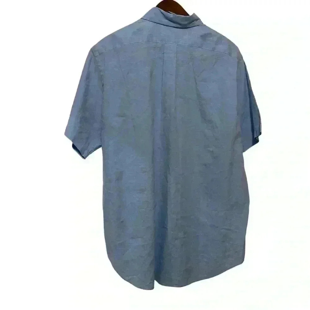 Polo Ralph Lauren Shirt Mens Large Blue Oxford Short Sleeve Cotton/Linen -*read - Picture 3 of 7